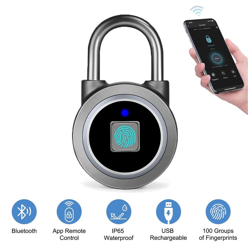 MEGAFEIS Fingerprint Padlock, Bluetooth Lock, Mobile APP, MEGAFEIS Smart Padlock with Keyless Biometric, Water Resistant, Suitable for Gym, Sports, Bike, School, Locker and Storage(Grey) - Image 2